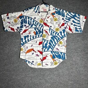 Vintage Sundek Button Up Shirt Men Size Xl Art Fishes Colorful Beach